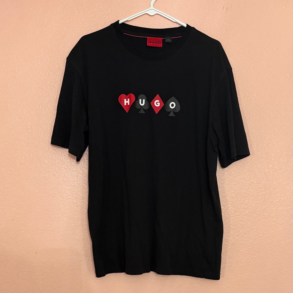HUGO Black T-Shirt with Card Suit Design